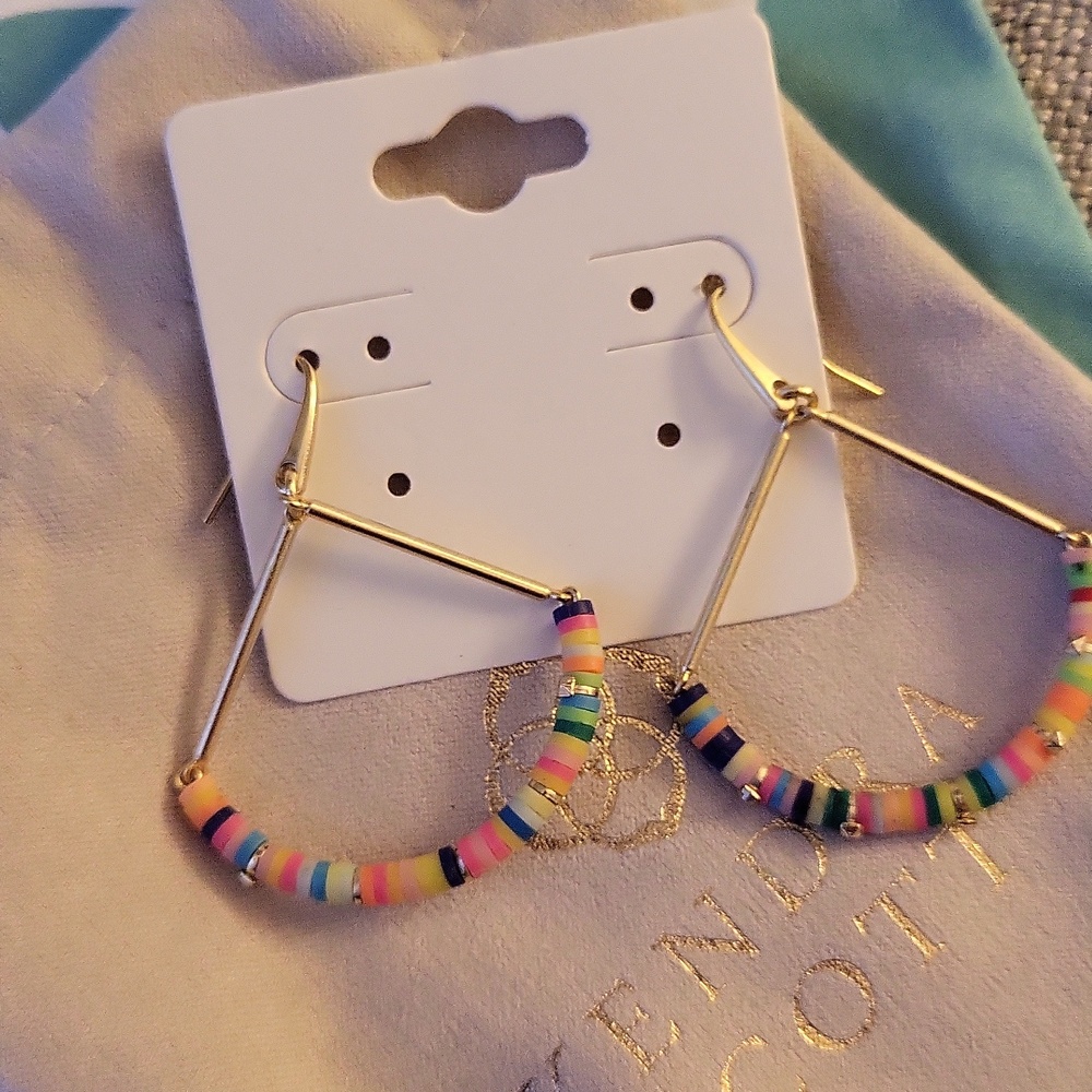 Kendra Scott "Reece" Drop Earrings in Gold Tone With Neon Mix - Picture 4 of 5